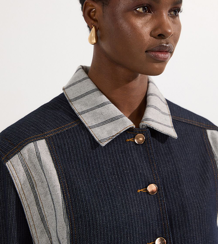 Stripe Denim Button Through Tailored Jacket