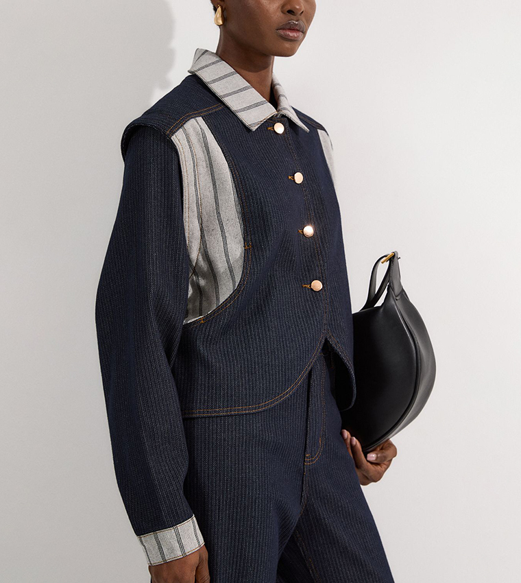 Stripe Denim Button Through Tailored Jacket
