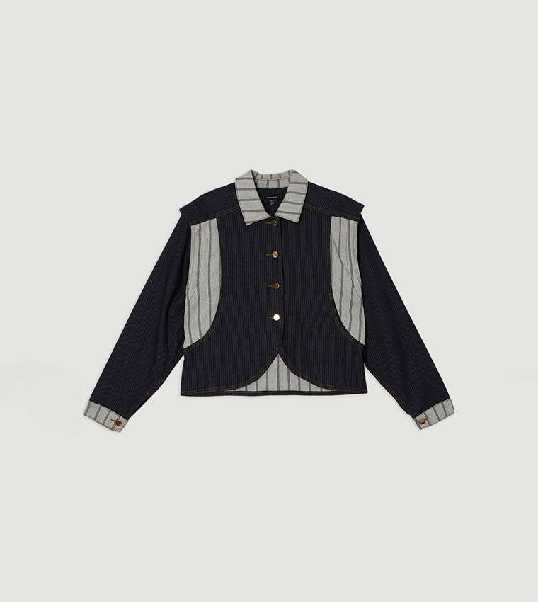Stripe Denim Button Through Tailored Jacket