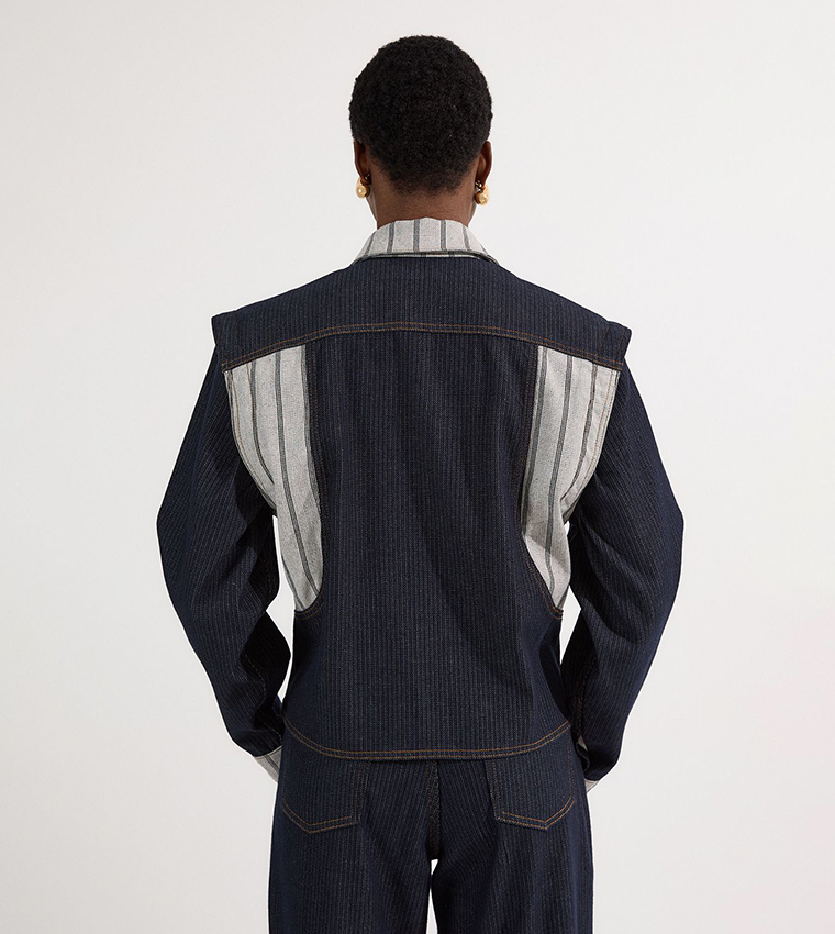 Stripe Denim Button Through Tailored Jacket