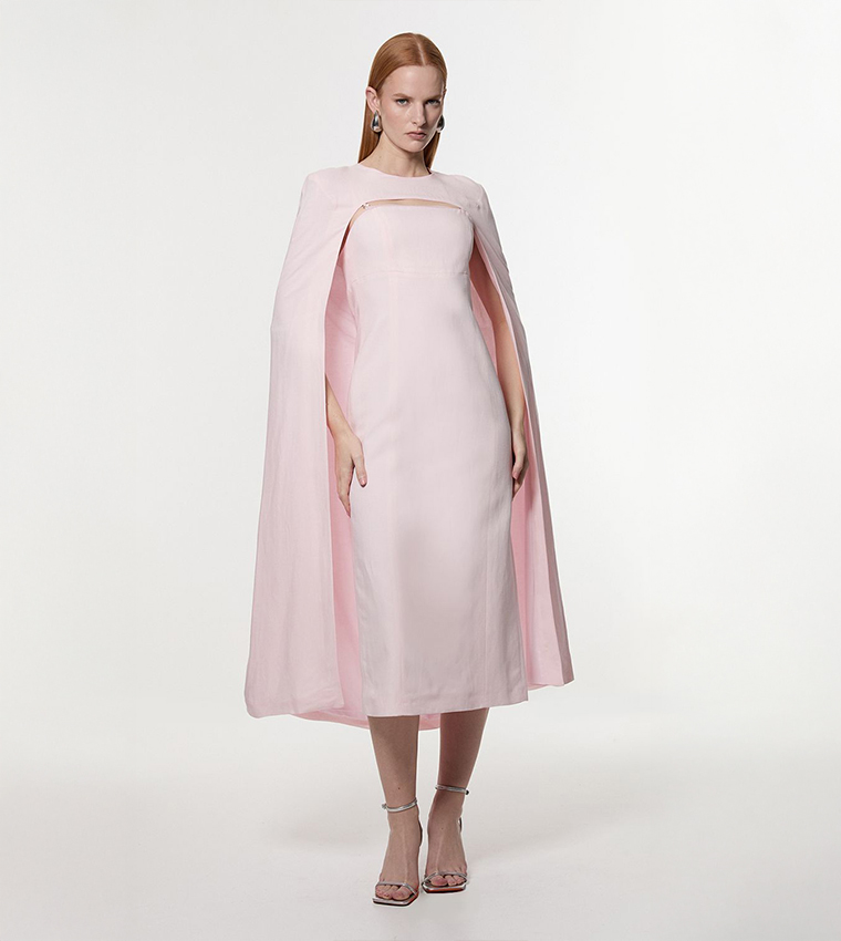 فستان ميدي كتان بقصة كاب