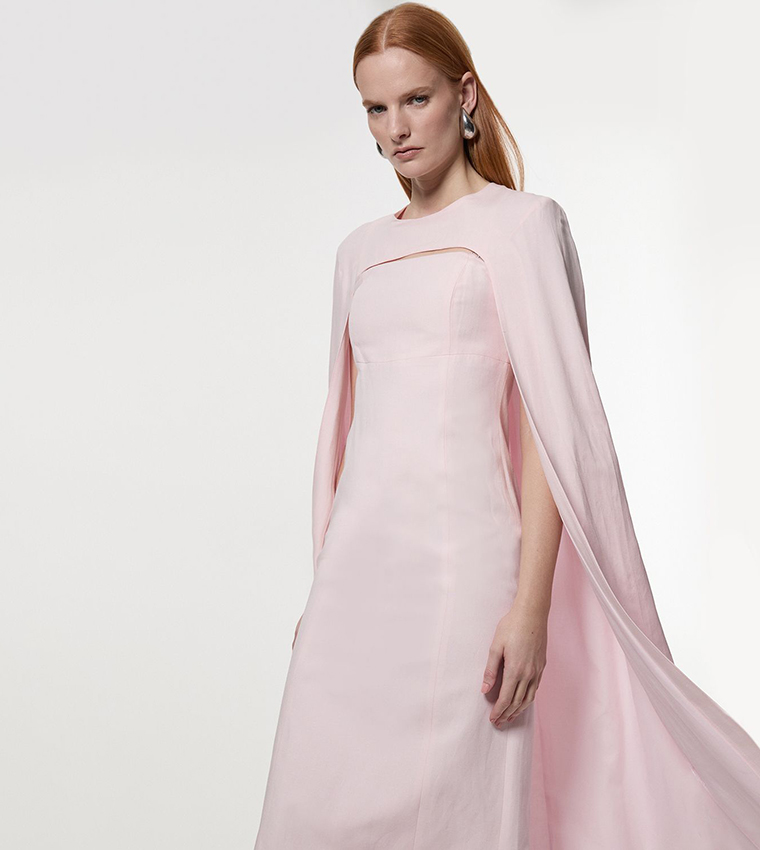 فستان ميدي كتان بقصة كاب