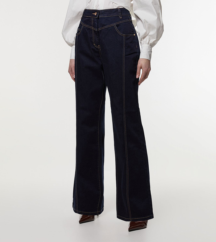 Petite Contrast Stitch Detail Straight Fit Jeans