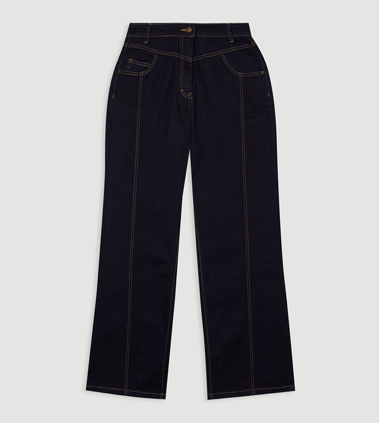 Petite Contrast Stitch Detail Straight Fit Jeans