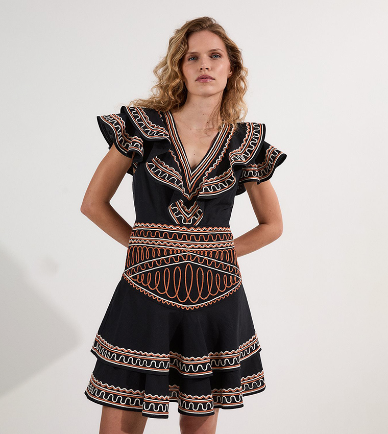Buy Karen Millen Embroidered Cotton Linen Woven Plunge Mini Dress In  Multiple Colors | 6thStreet Qatar