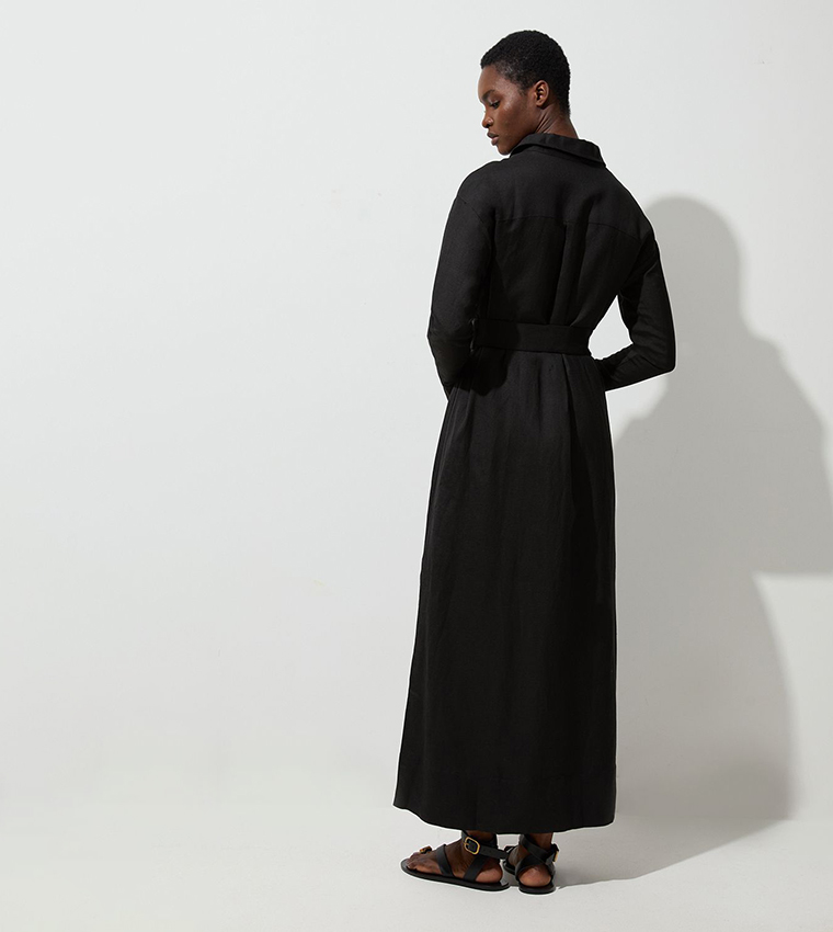 Viscose Linen Woven Belted Shirt Dress