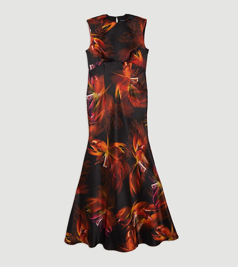 Satin Strong Shoulder Woven Maxi Dress