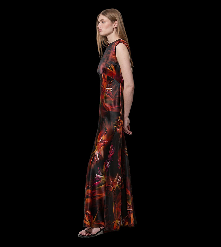 Satin Strong Shoulder Woven Maxi Dress