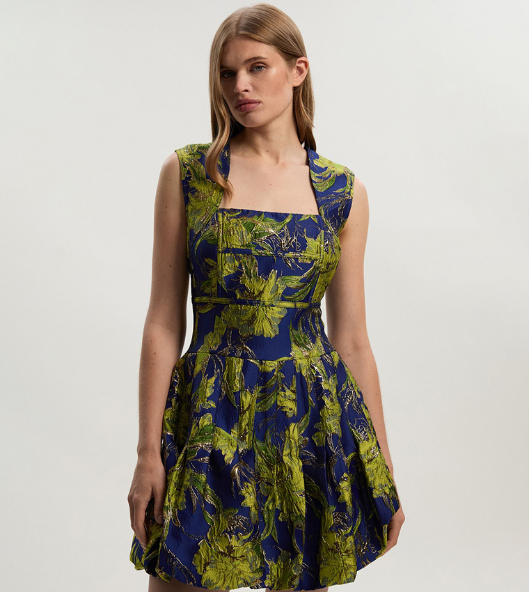 Floral Jacquard Tailored Mini Dress