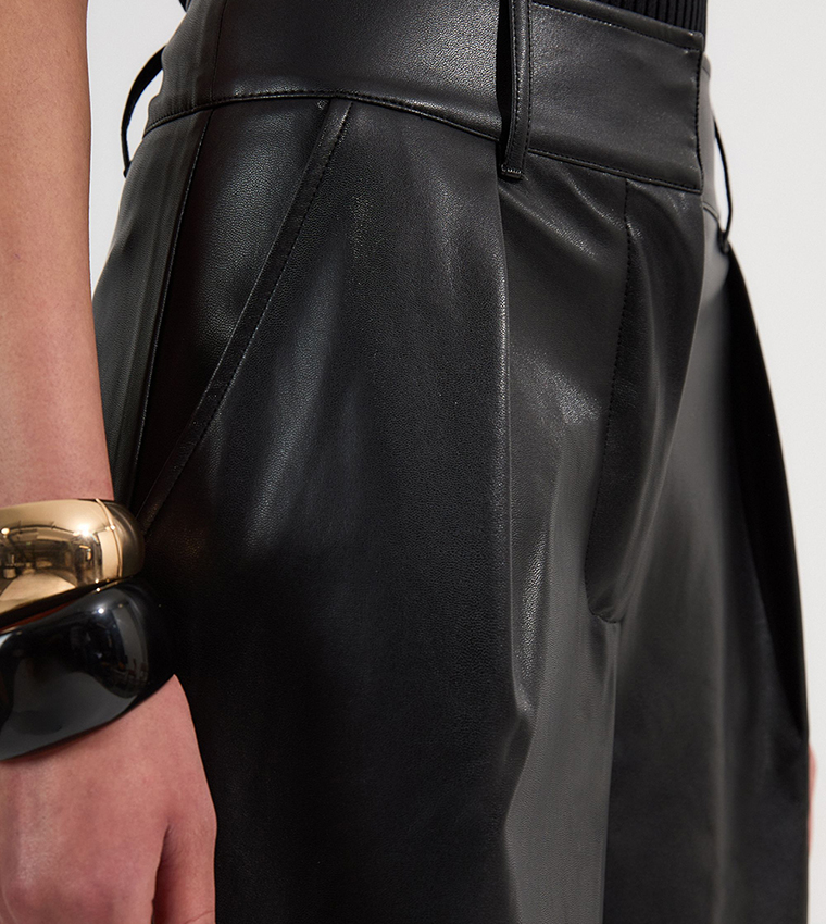 Buy Karen Millen Petite Faux Leather High Waist Wide Leg Trousers