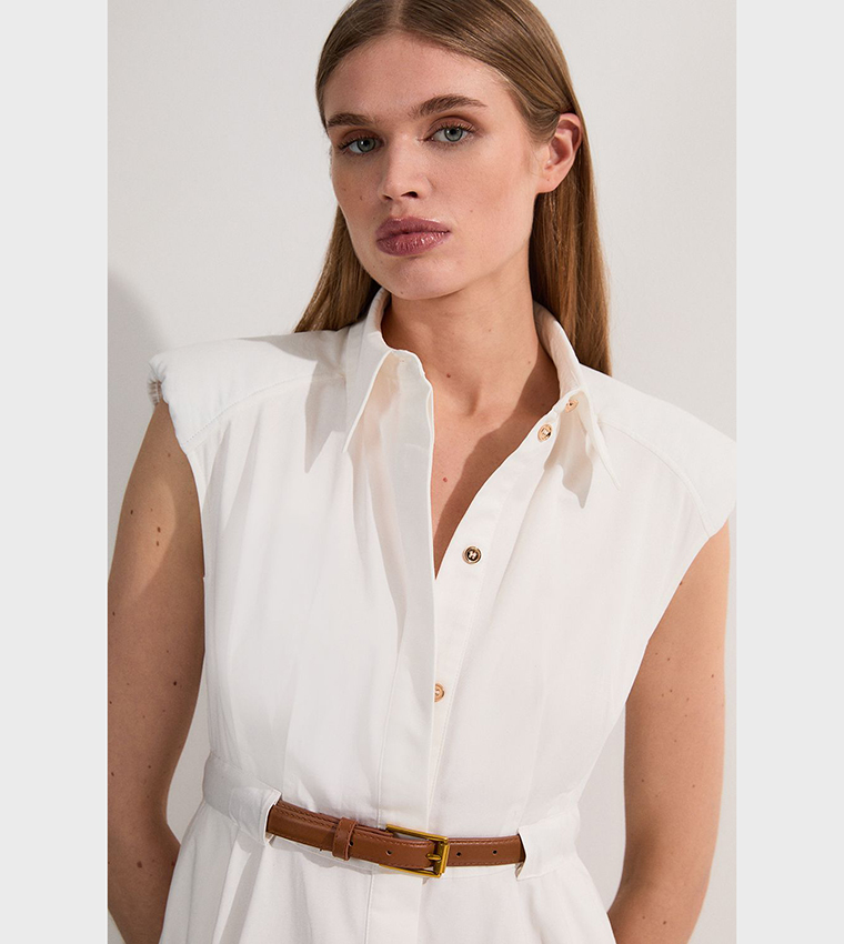 Belted Collared Full Midi Dress