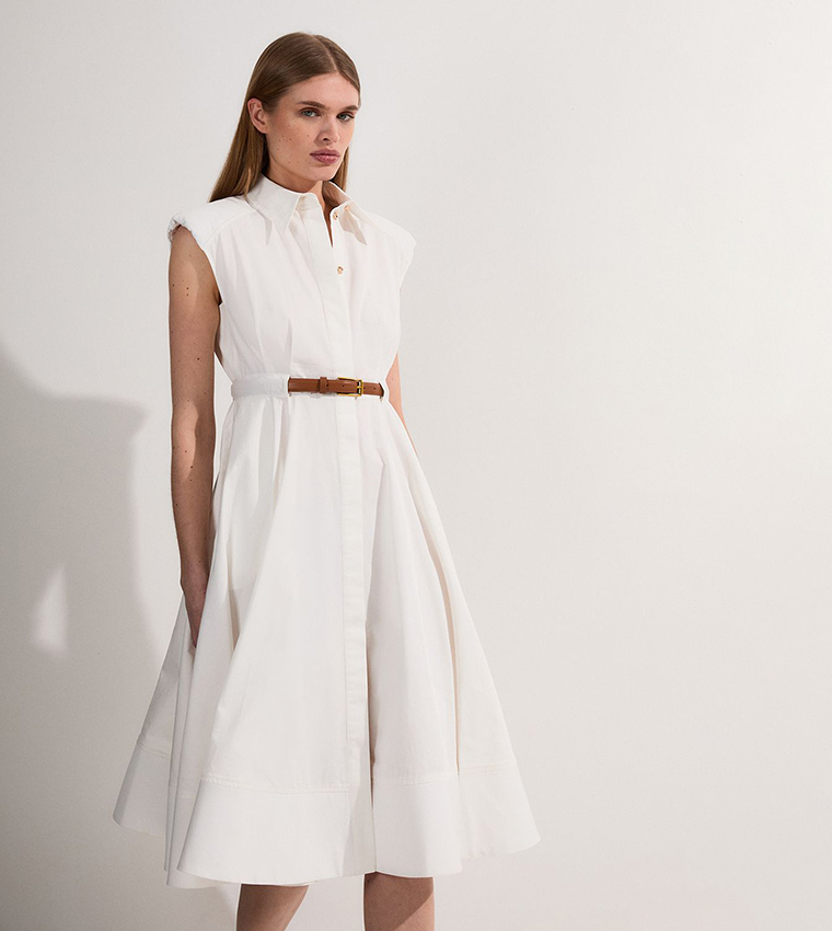 Belted Collared Full Midi Dress