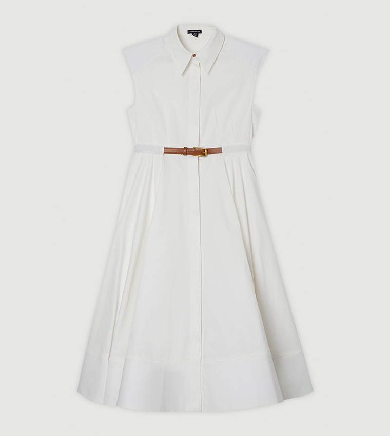 Belted Collared Full Midi Dress