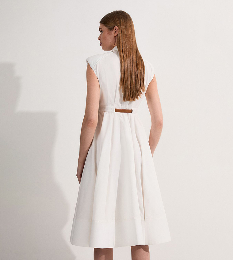 Belted Collared Full Midi Dress