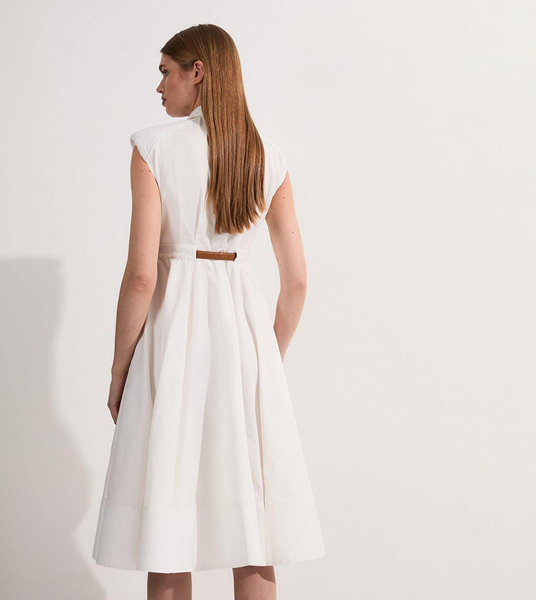 Belted Collared Full Midi Dress