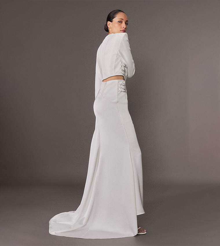 Satin Drape Corset Detail Fishtail Maxi Skirt