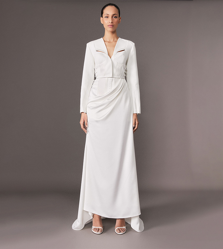 Satin Drape Corset Detail Fishtail Maxi Skirt