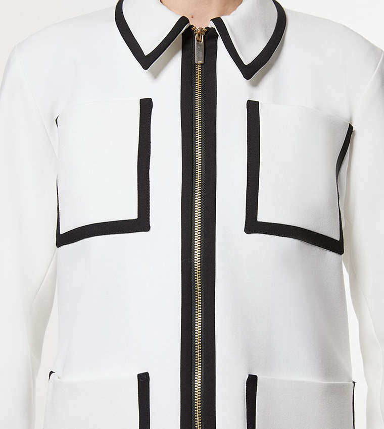 Tipped Pocketed Tailored Jacket