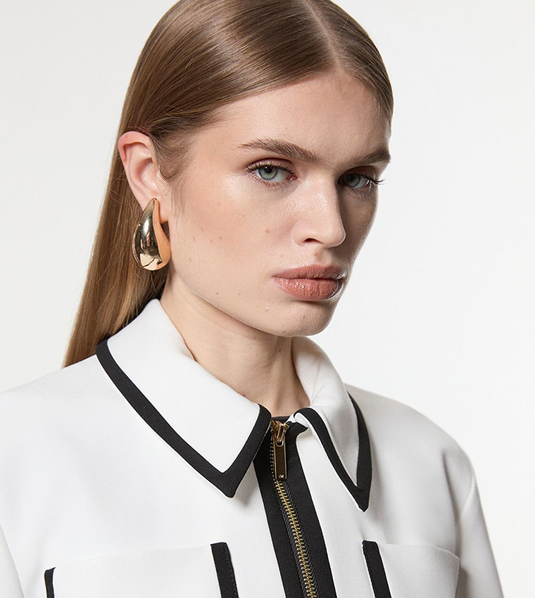 Tipped Pocketed Tailored Jacket