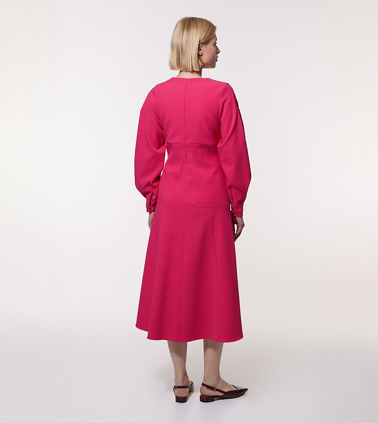 Buy Karen Millen Textured Tailored Dropped Waist Sleeves Midaxi Dress In  Pink | 6thStreet Oman