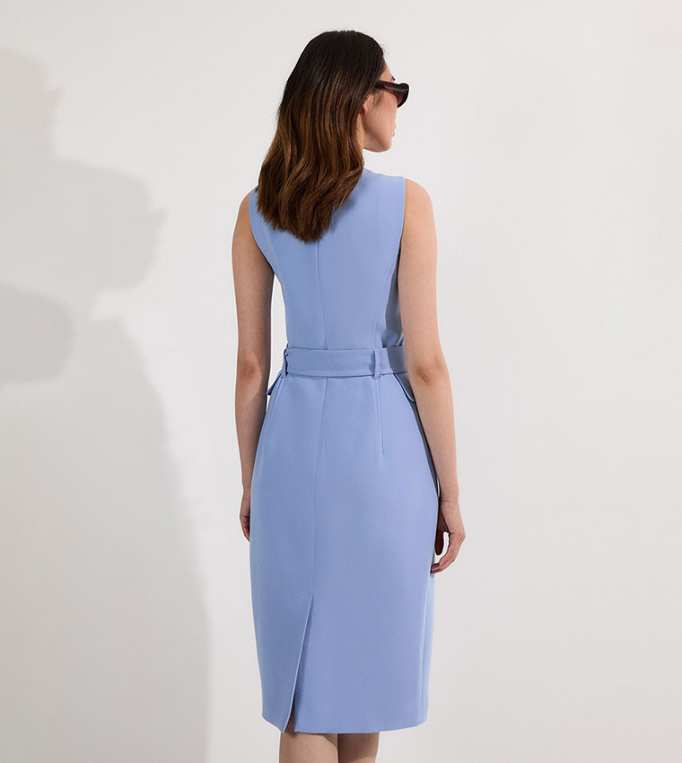 Compact Essential Belted Tailored Midi Dress