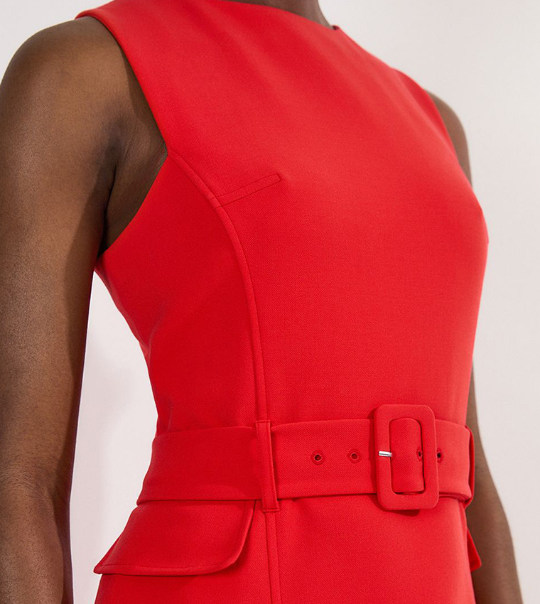 Petite Belted Tailored Midi Dress