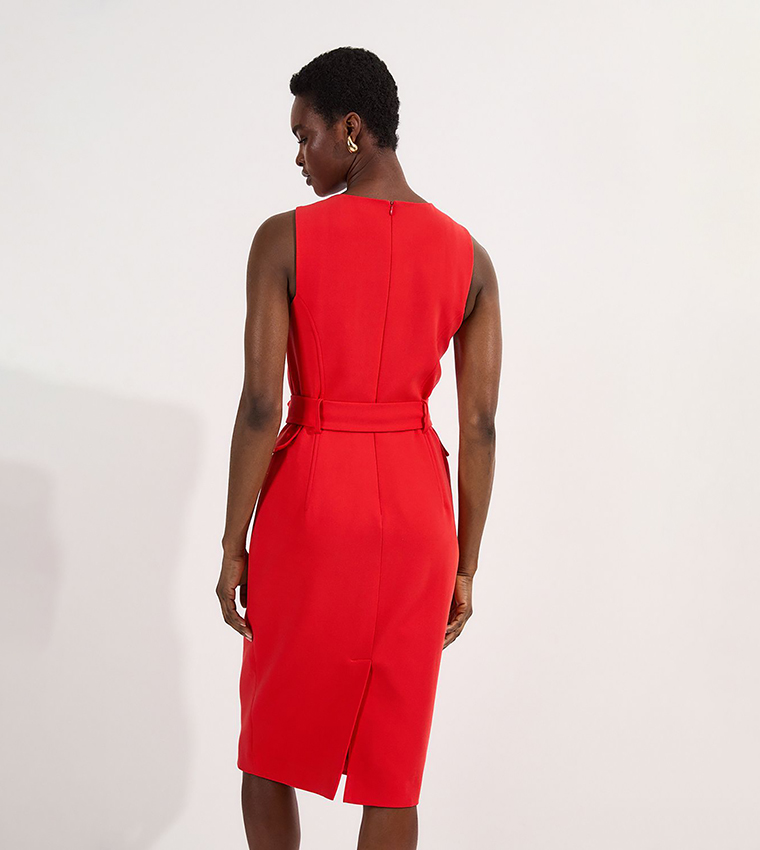 Petite Belted Tailored Midi Dress