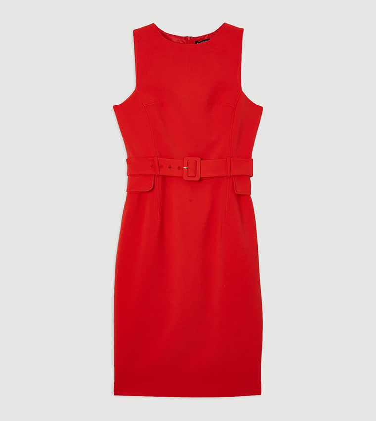 Petite Belted Tailored Midi Dress