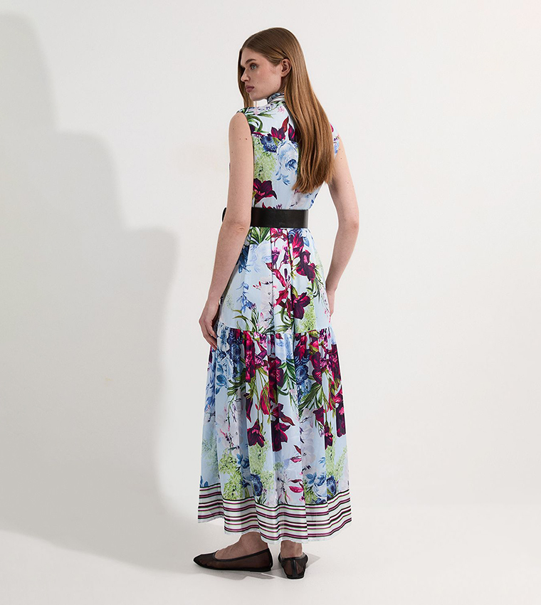 Floral Printed Tie Neck Woven Midaxi Dress