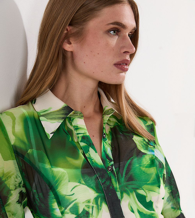 Petite Floral Organdie Woven Maxi Shirt Dress