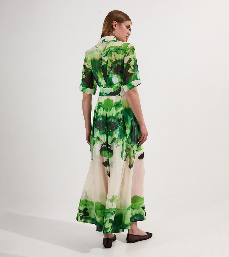 Petite Floral Organdie Woven Maxi Shirt Dress