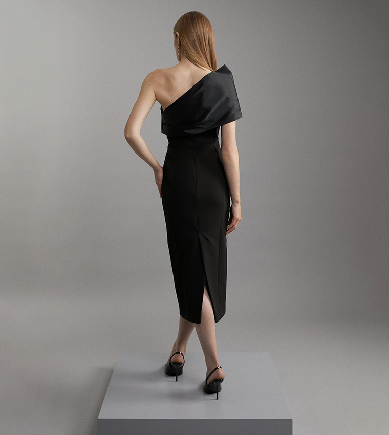 Petite Clean Taffeta One Shoulder Panel Midi Dress