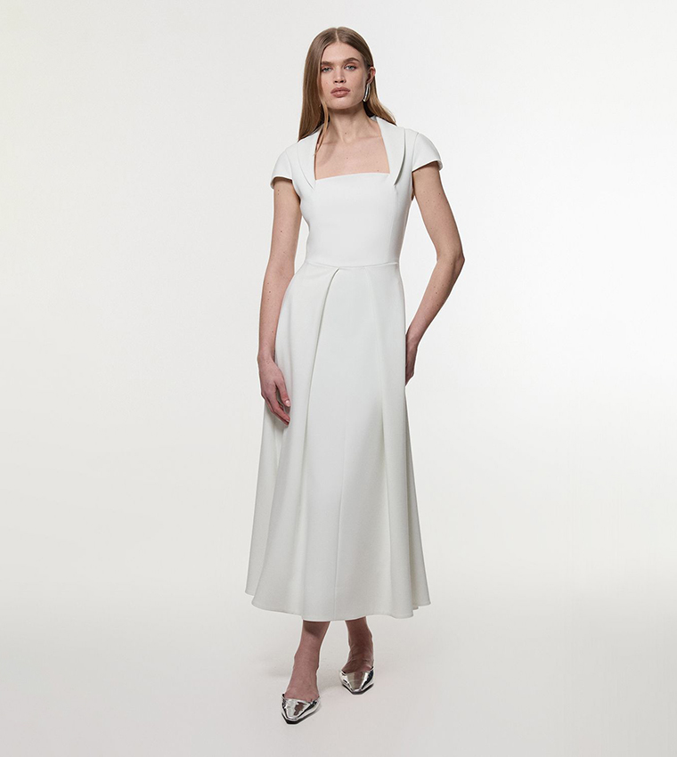 Petite Square Neck Tailored Flareded Midaxi Dress