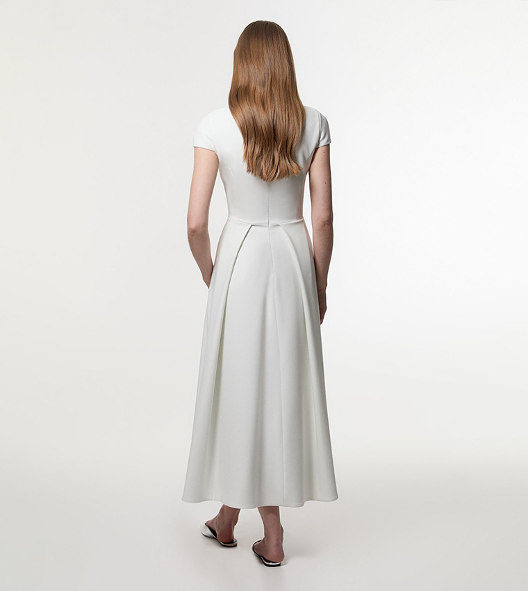 Petite Square Neck Tailored Flareded Midaxi Dress