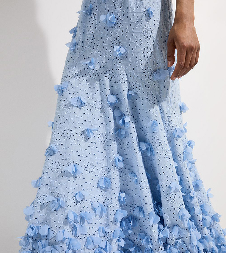 Petal Applique Embellished Broderie Rosette Maxi Dress