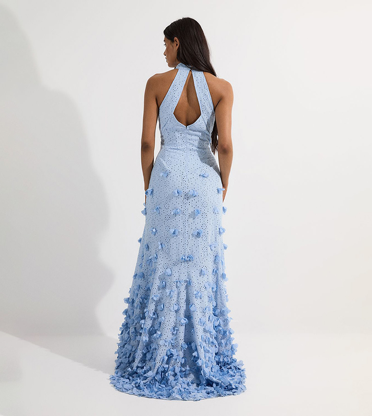 Petal Applique Embellished Broderie Rosette Maxi Dress