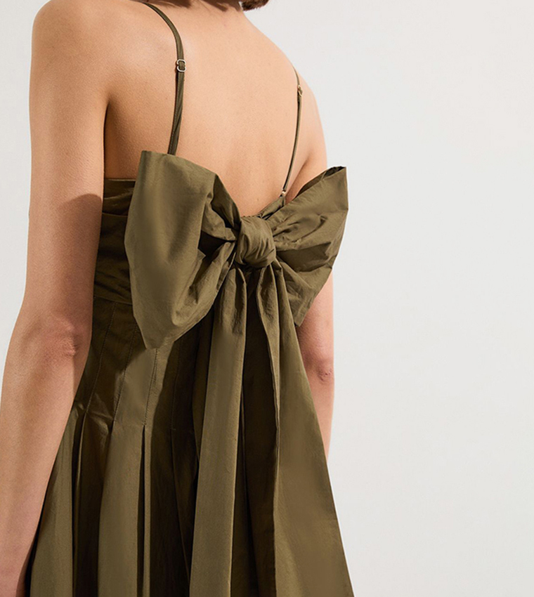 Poplin Maxi Strapless Sundress with Bow Tie At Back