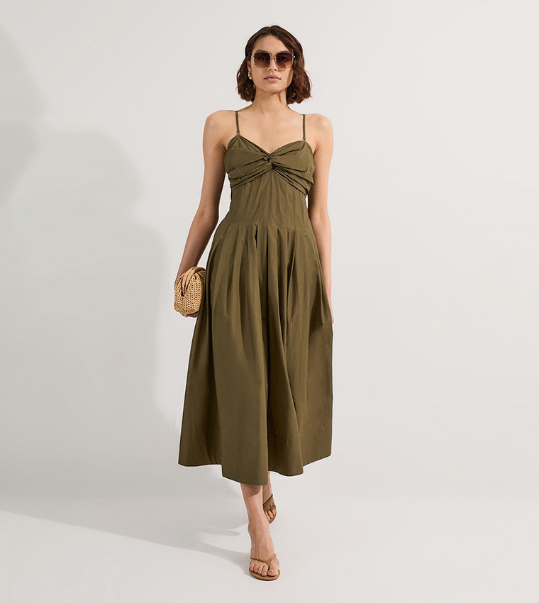 Poplin Maxi Strapless Sundress with Bow Tie At Back