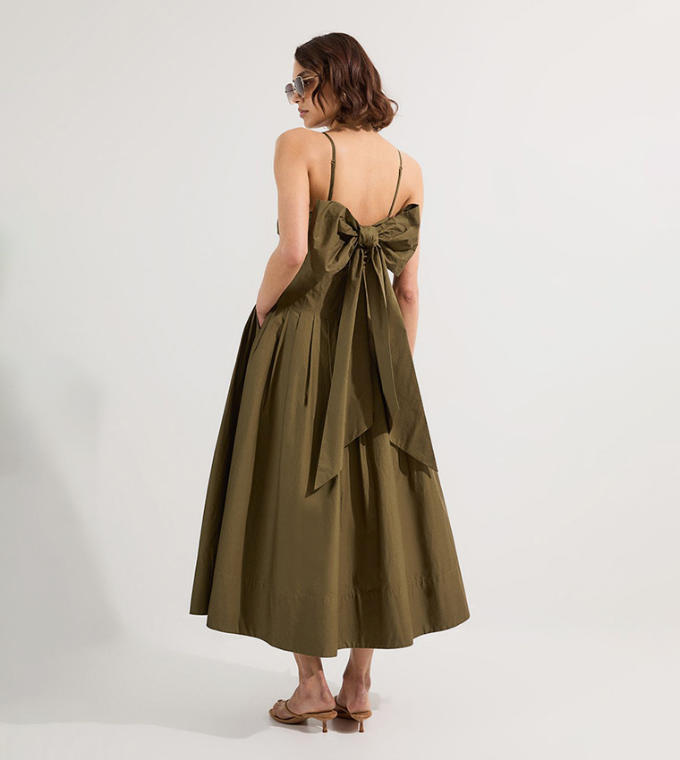 Poplin Maxi Strapless Sundress with Bow Tie At Back
