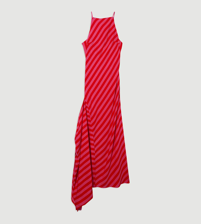 Petite Fluid Striped Halterneck Midi Dress
