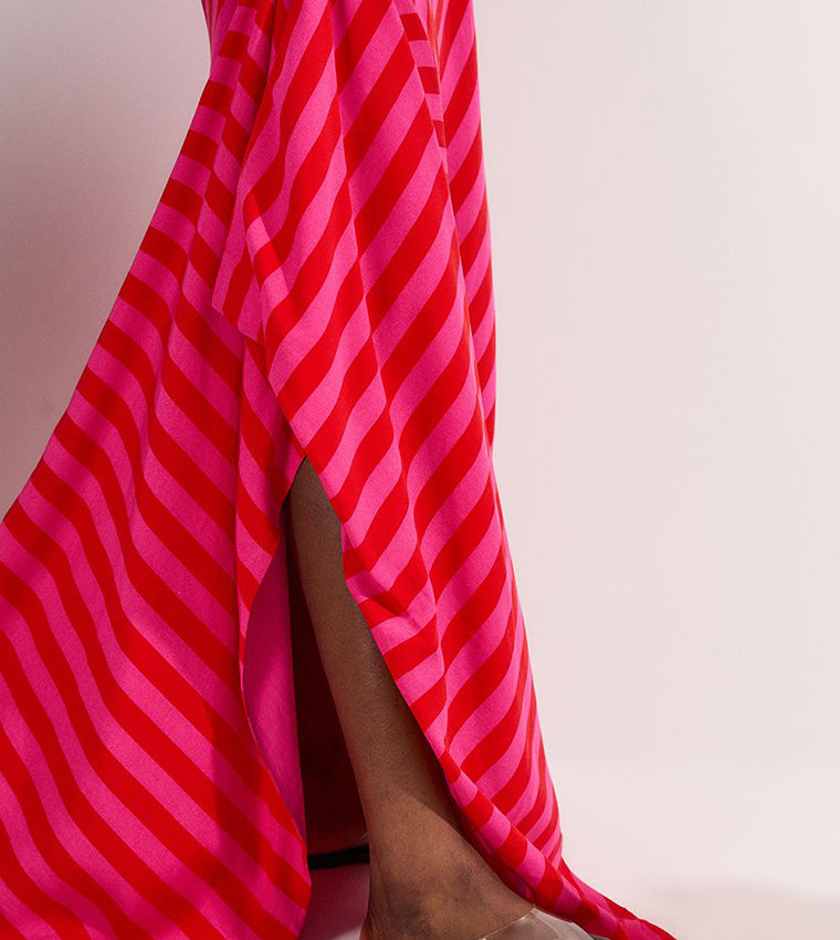 Petite Fluid Striped Halterneck Midi Dress