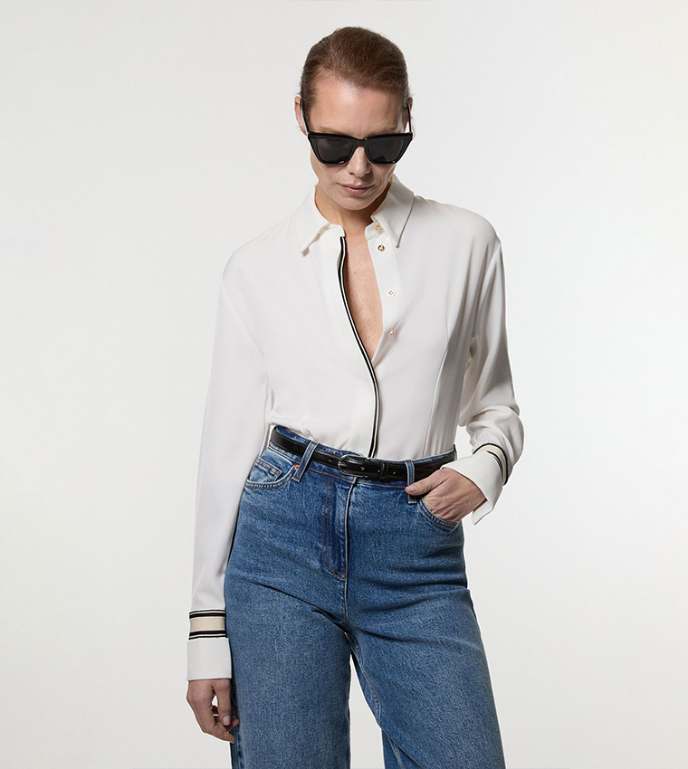 Crepe Woven Shirt with Contrast Trim
