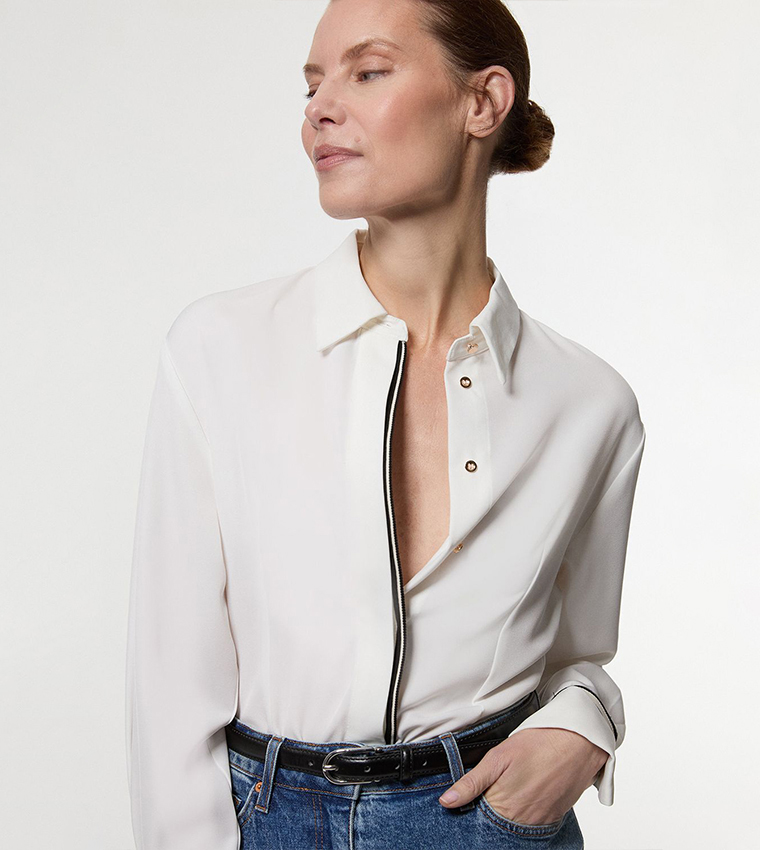 Crepe Woven Shirt with Contrast Trim