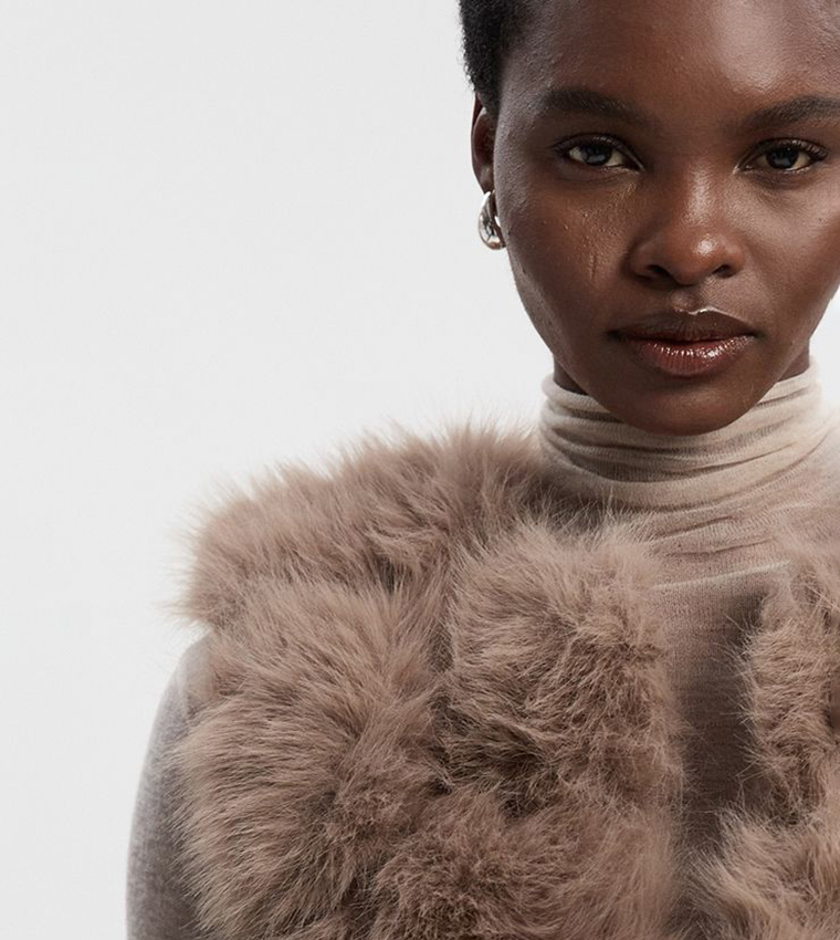 Buy Karen Millen Petite Faux Fur Paneled Gilet In Taupe