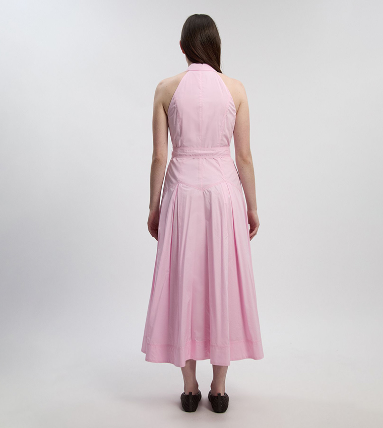 Cotton Halterneck Woven Midi Shirt Dress