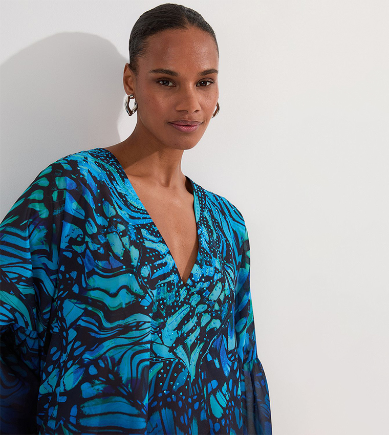 Ombre Butterfly Georgette Kimono Beach Mini Dress
