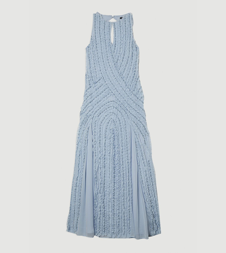 Embellished Ruffle Keyhole Cut-Out Woven Maxi Dress