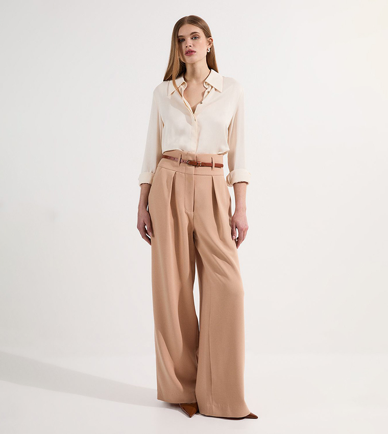 بنطال واسع بخصر عالي للمقاسات الصغيرة 