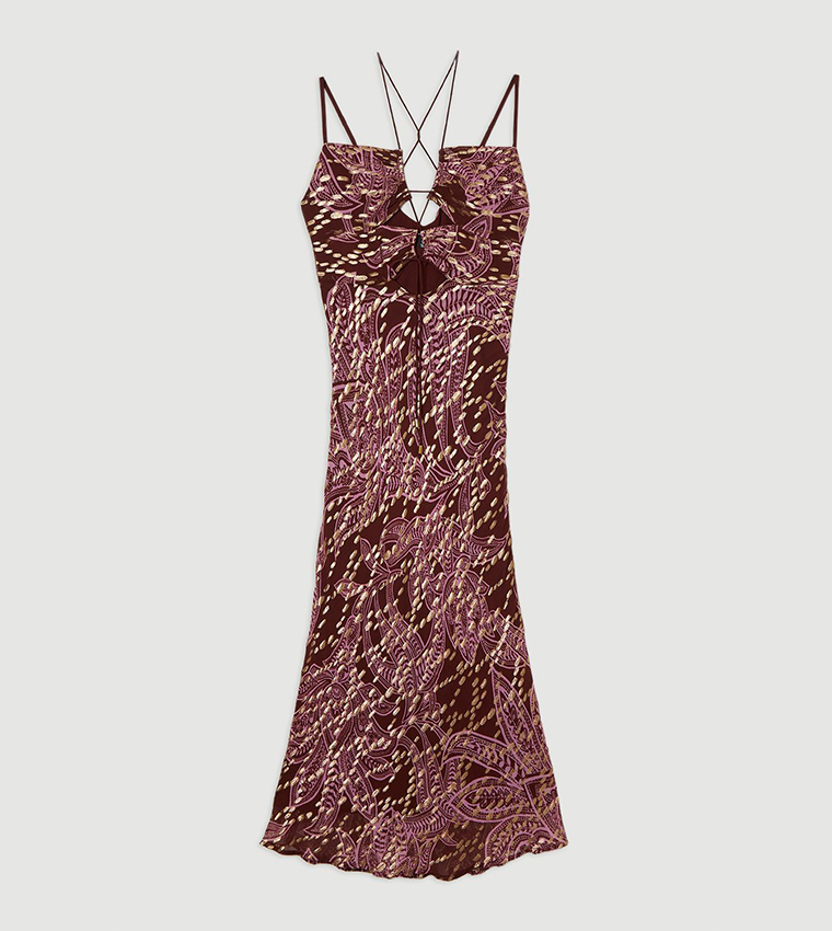 Printed Viscose Sparkle Tie Detail Strappy Maxi Dress