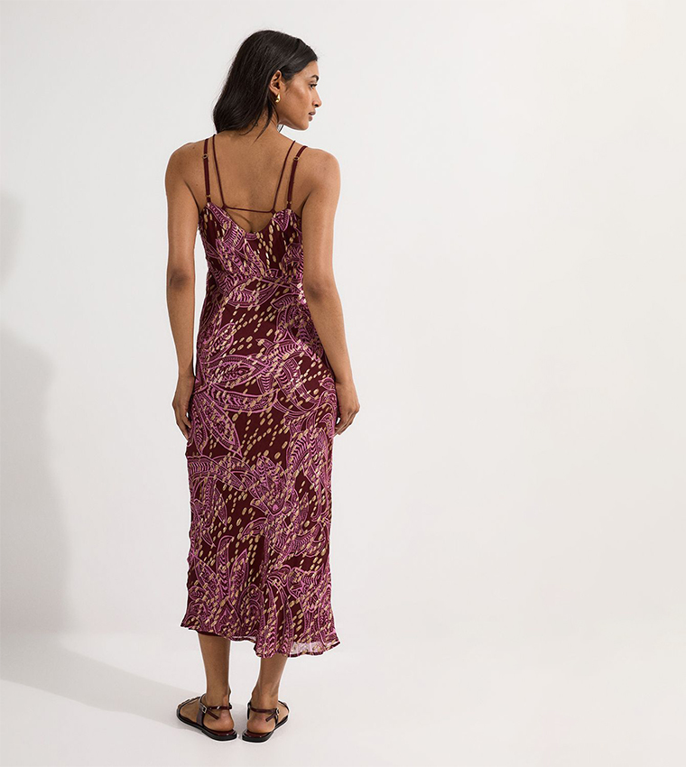 Printed Viscose Sparkle Tie Detail Strappy Maxi Dress
